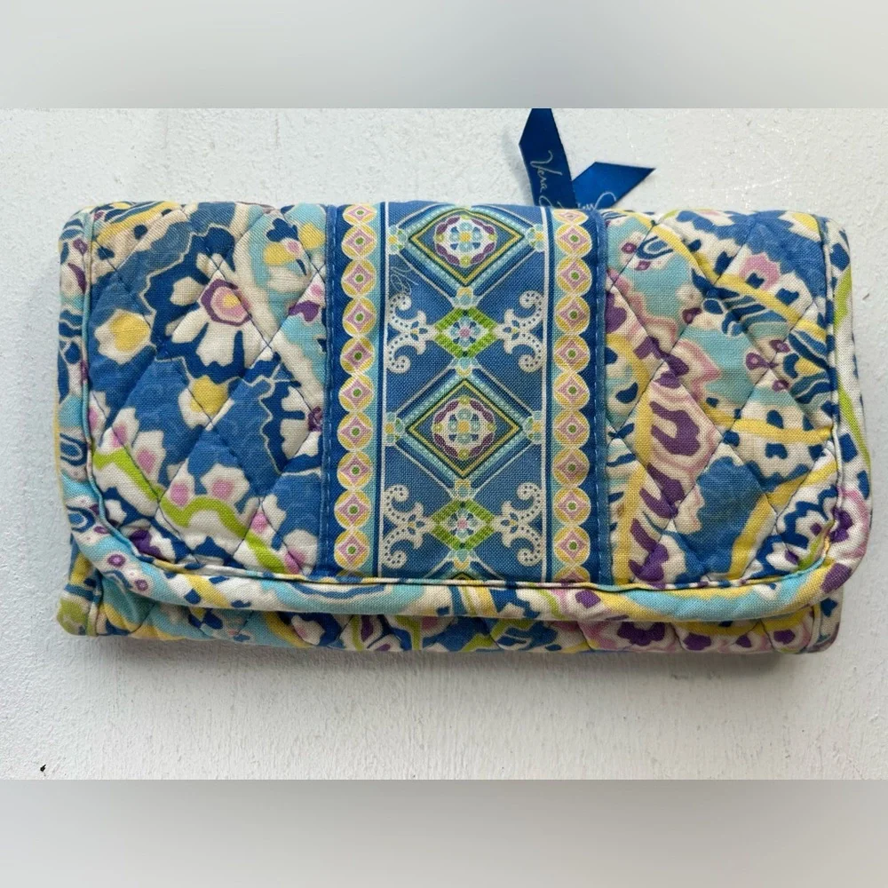 Vera Bradley Wallet Capri Blue Yellow Floral Women's Bag Travel Euro Velcro